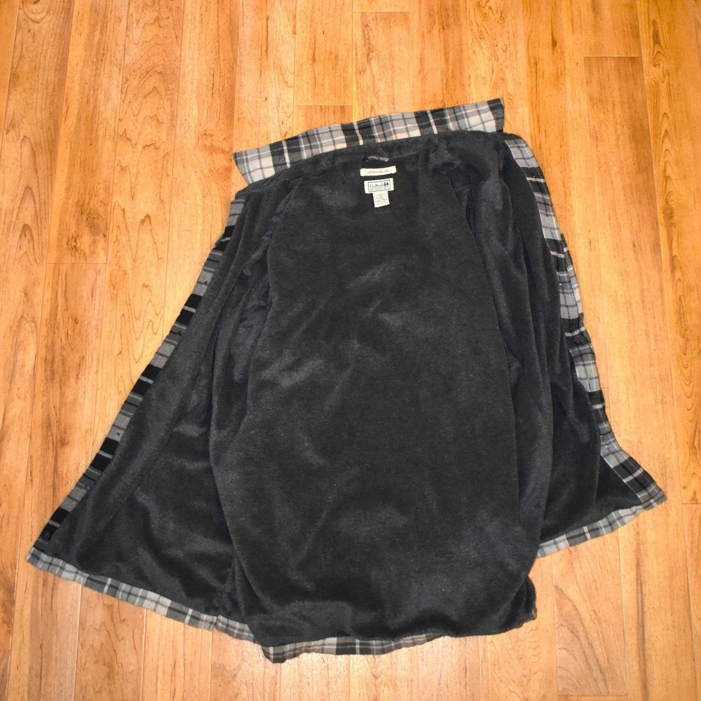 LL Bean Fleece Lined Flannel Shirt Jacket Mens L Gray Black Plaid 298189 - Picture 4 of 5